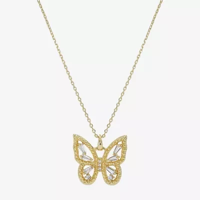 Sparkle Allure Womens Cubic Zirconia 14K Gold Over Brass Butterfly 16 Inch Pendant Necklace