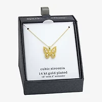 Sparkle Allure Womens Cubic Zirconia 14K Gold Over Brass Butterfly 16 Inch Pendant Necklace
