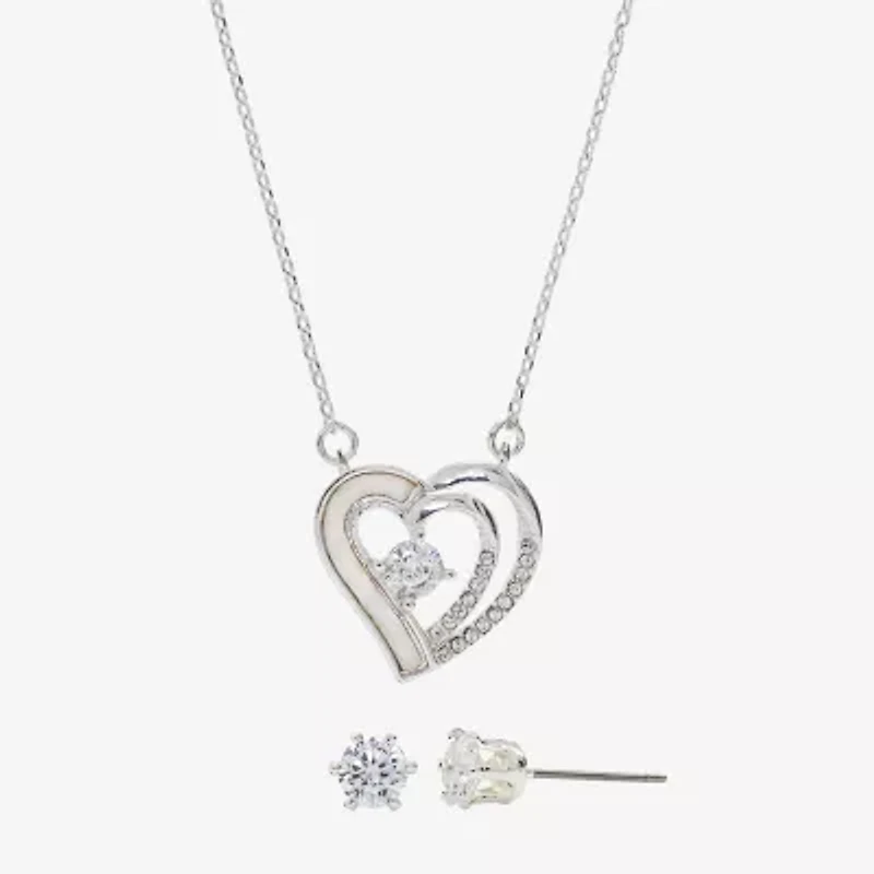 Sparkle Allure Womens Cubic Zirconia Pure Silver Over Brass Heart 2-pc. Jewelry Set