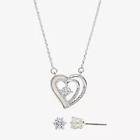 Sparkle Allure Womens Cubic Zirconia Pure Silver Over Brass Heart 2-pc. Jewelry Set
