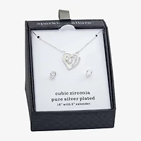 Sparkle Allure Womens Cubic Zirconia Pure Silver Over Brass Heart 2-pc. Jewelry Set