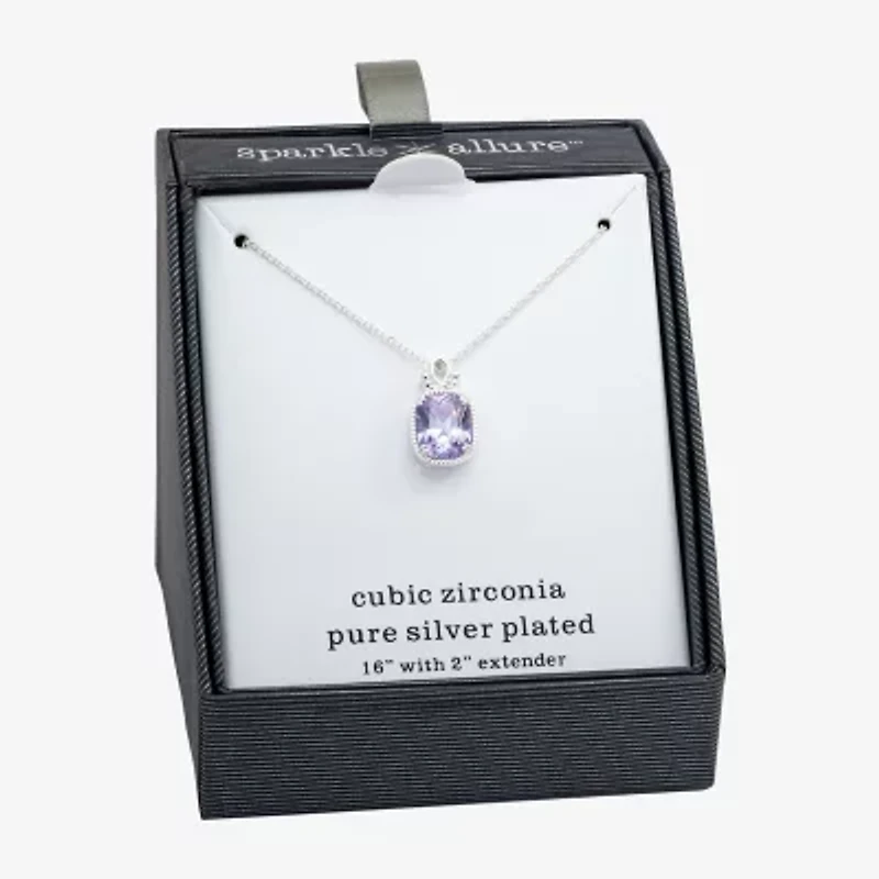 Sparkle Allure Womens Purple Cubic Zirconia Pure Silver Over Brass 16 Inch Pendant Necklace