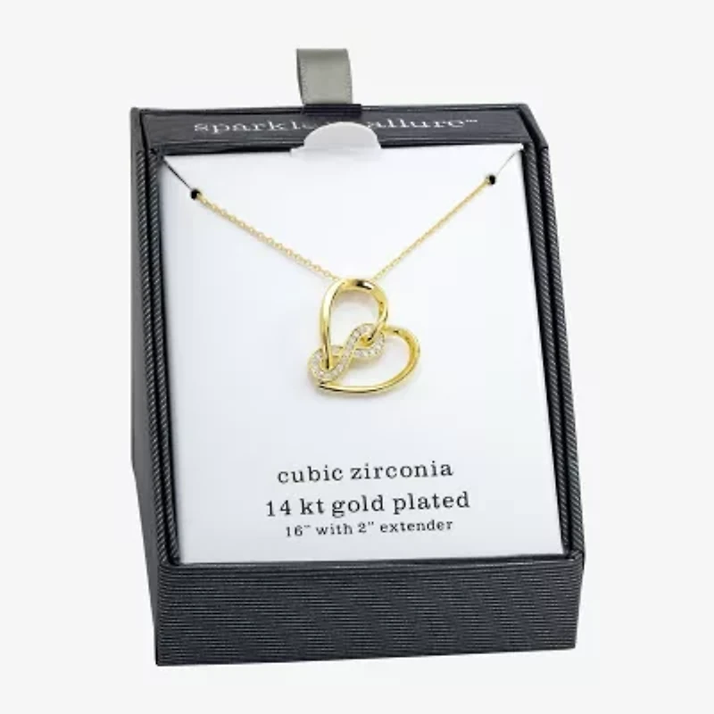 Sparkle Allure Womens Cubic Zirconia 14K Gold Over Brass Heart Infinity 16 Inch Pendant Necklace