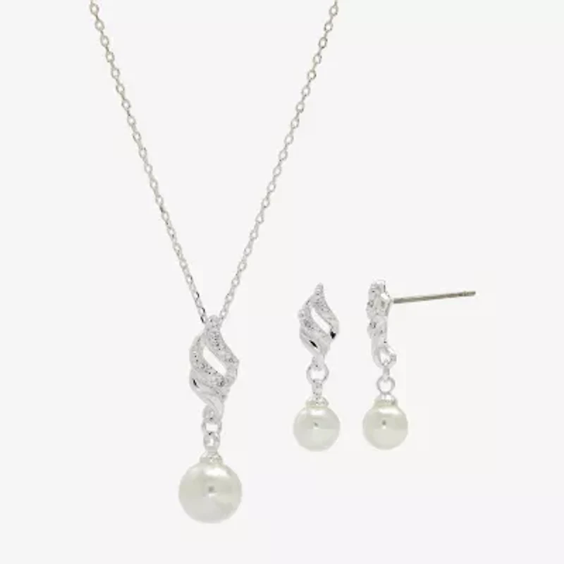 Sparkle Allure Womens Simulated Pearl Pure Silver Over Brass 2-pc. Jewelry Set