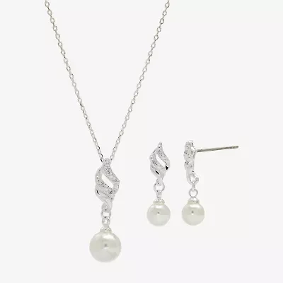 Sparkle Allure Womens Simulated Pearl Pure Silver Over Brass 2-pc. Jewelry Set
