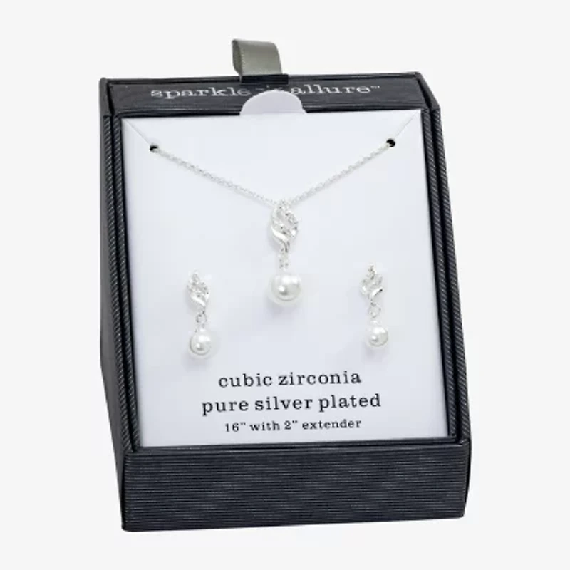 Sparkle Allure Womens Simulated Pearl Pure Silver Over Brass 2-pc. Jewelry Set