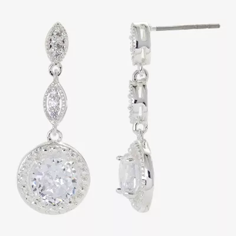 Sparkle Allure Womens Cubic Zirconia Pure Silver Over Brass Drop Earrings