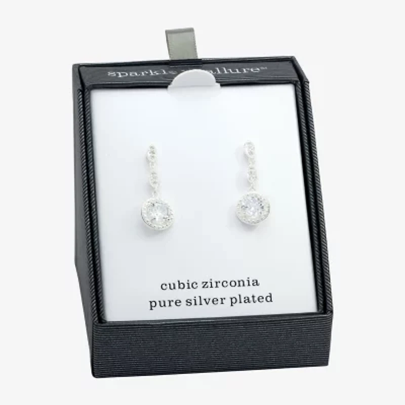 Sparkle Allure Womens Cubic Zirconia Pure Silver Over Brass Drop Earrings