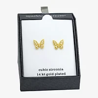 Sparkle Allure Cubic Zirconia 14K Gold Over Brass 12.5mm Butterfly Stud Earrings