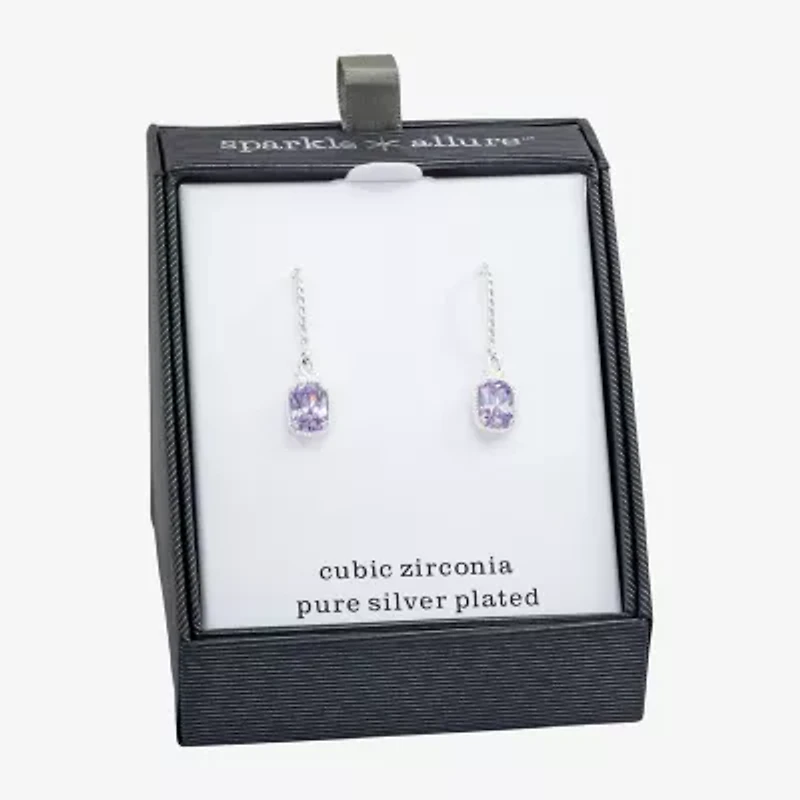 Sparkle Allure Womens Purple Cubic Zirconia Pure Silver Over Brass Drop Earrings