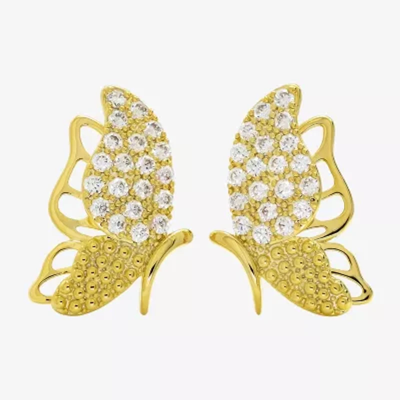 Sparkle Allure Cubic Zirconia 14K Gold Over Brass 17.9mm Butterfly Stud Earrings