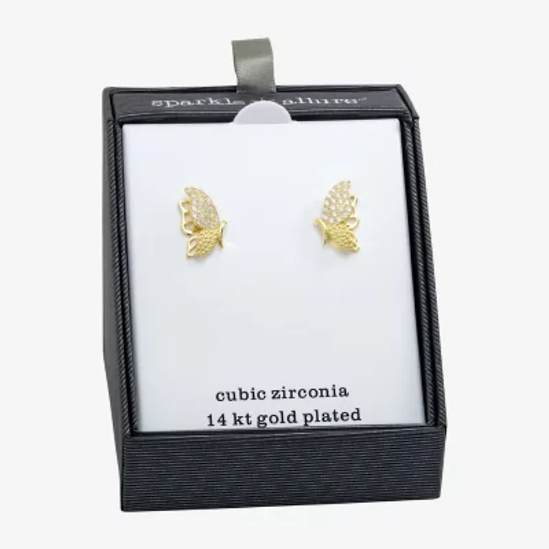 Sparkle Allure Cubic Zirconia 14K Gold Over Brass 17.9mm Butterfly Stud Earrings