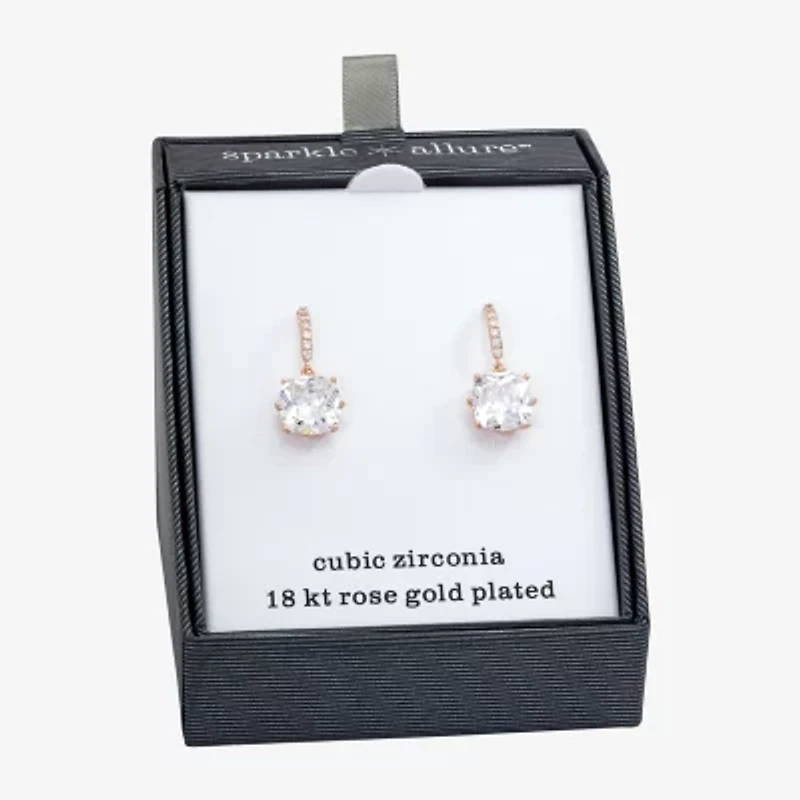 Sparkle Allure Womens Cubic Zirconia 18K Rose Gold Over Brass Drop Earrings