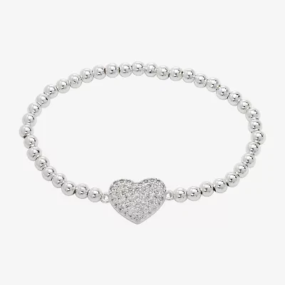 Sparkle Allure Womens Cubic Zirconia Heart Beaded Bracelet