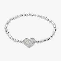 Sparkle Allure Womens Cubic Zirconia Heart Beaded Bracelet