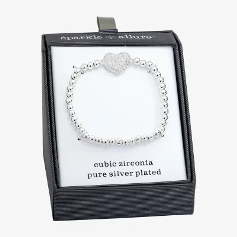 Sparkle Allure Womens Cubic Zirconia Heart Beaded Bracelet