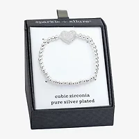 Sparkle Allure Womens Cubic Zirconia Heart Beaded Bracelet
