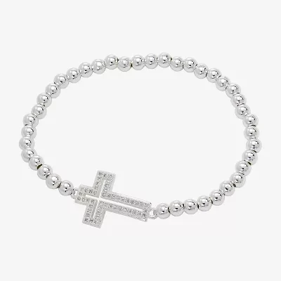 Sparkle Allure Womens Cubic Zirconia Cross Beaded Bracelet