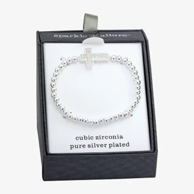 Sparkle Allure Womens Cubic Zirconia Cross Beaded Bracelet