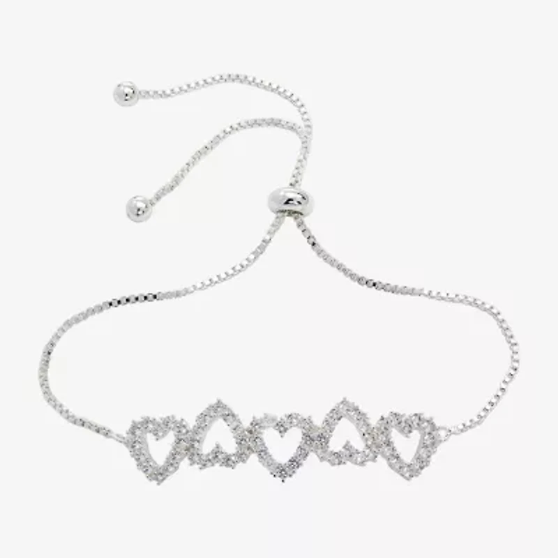 Sparkle Allure Womens Cubic Zirconia Heart Bolo Bracelet