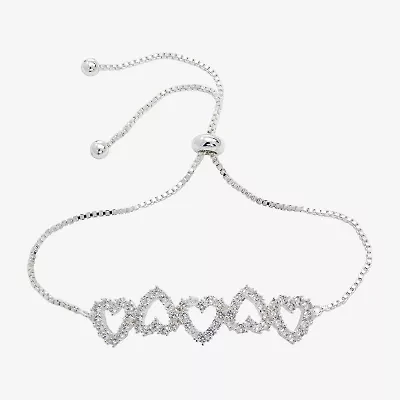 Sparkle Allure Womens Cubic Zirconia Heart Bolo Bracelet