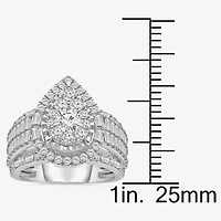(I / I1) Womens 2 CT. T.W. Lab Grown White Diamond 10K Gold Pear Side Stone Halo Engagement Ring