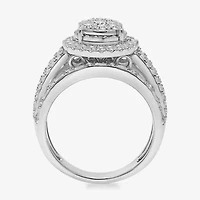 (I / I1) Womens 2 CT. T.W. Lab Grown White Diamond 10K Gold Pear Side Stone Halo Engagement Ring