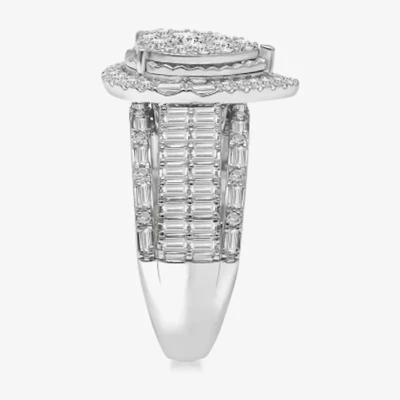 (I / I1) Womens 2 CT. T.W. Lab Grown White Diamond 10K Gold Pear Side Stone Halo Engagement Ring