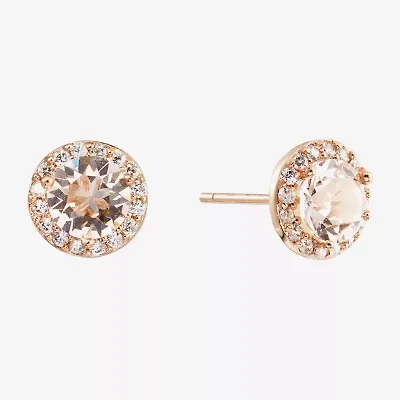 Silver Treasures Round Champagne Cubic Zirconia Stud Earrings