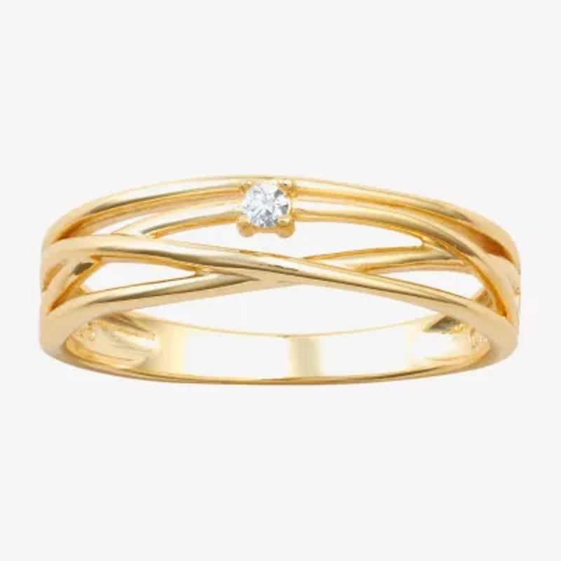 Silver Treasures Womens Cubic Zirconia 24K Gold Over Round Crossover Band