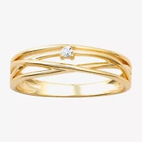 Silver Treasures Womens Cubic Zirconia 24K Gold Over Round Crossover Band