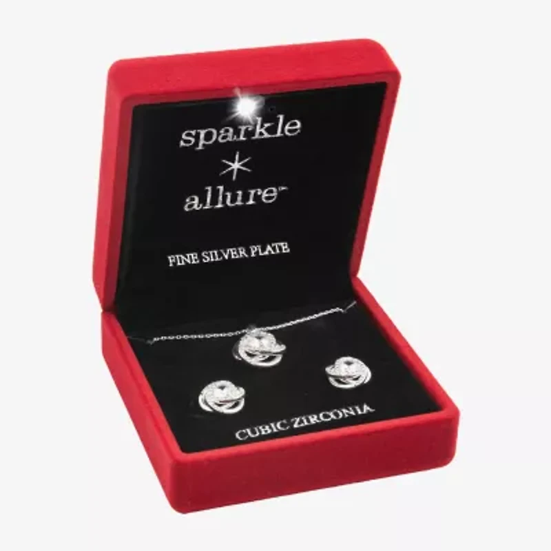 Sparkle Allure Light Up Box Love Womens Cubic Zirconia Pure Silver Over Brass Knot 2-pc. Jewelry Set