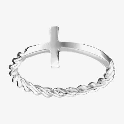 Silver Treasures Womens 2MM Sterling Cross Band