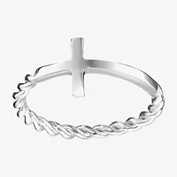 Silver Treasures Womens 2MM Sterling Cross Band