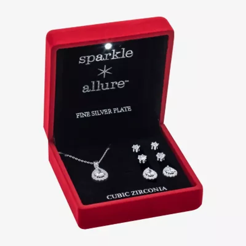 Sparkle Allure Light Up Box Womens Cubic Zirconia Pure Silver Over Brass -pc. Jewelry Set