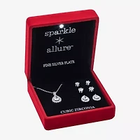 Sparkle Allure Light Up Box Womens Cubic Zirconia Pure Silver Over Brass -pc. Jewelry Set