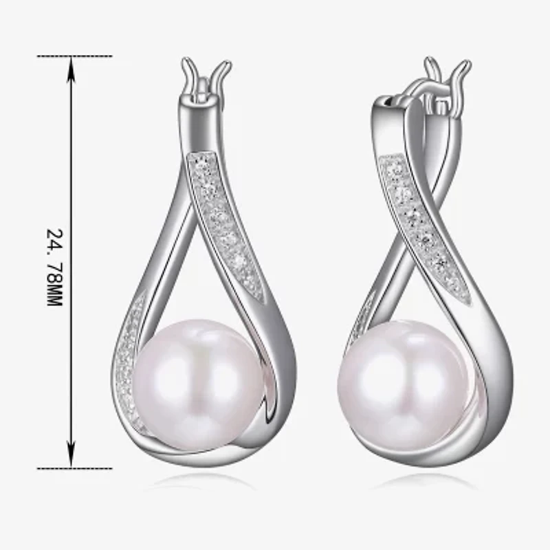 Womens Diamond Accent White Cultured Freshwater Pearl Sterling Silver Drop Earrings