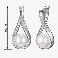 Womens Diamond Accent White Cultured Freshwater Pearl Sterling Silver Drop Earrings