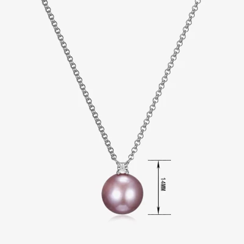 Womens Diamond Accent Pink Cultured Freshwater Pearl Sterling Silver 18 Inch Pendant Necklace