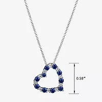 Womens Lab Grown Blue Sapphire & 1/7 CT. T.W. Lab Grown White Diamond Sterling Silver Heart Pendant Necklace