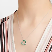 Womens Lab Grown Green Emerald & 1/7 CT. T.W. Lab Grown White Diamond Sterling Silver Heart Pendant Necklace
