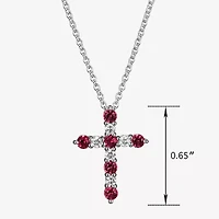 Womens Lab Grown Red Ruby & 1/8 CT. T.W. Lab Grown White Diamond Sterling Silver Cross Pendant Necklace