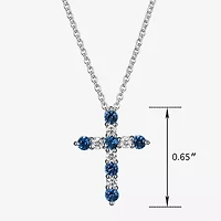 Womens Lab Grown Blue Sapphire & 1/8 CT. T.W. Lab Grown White Diamond Sterling Silver Cross Pendant Necklace