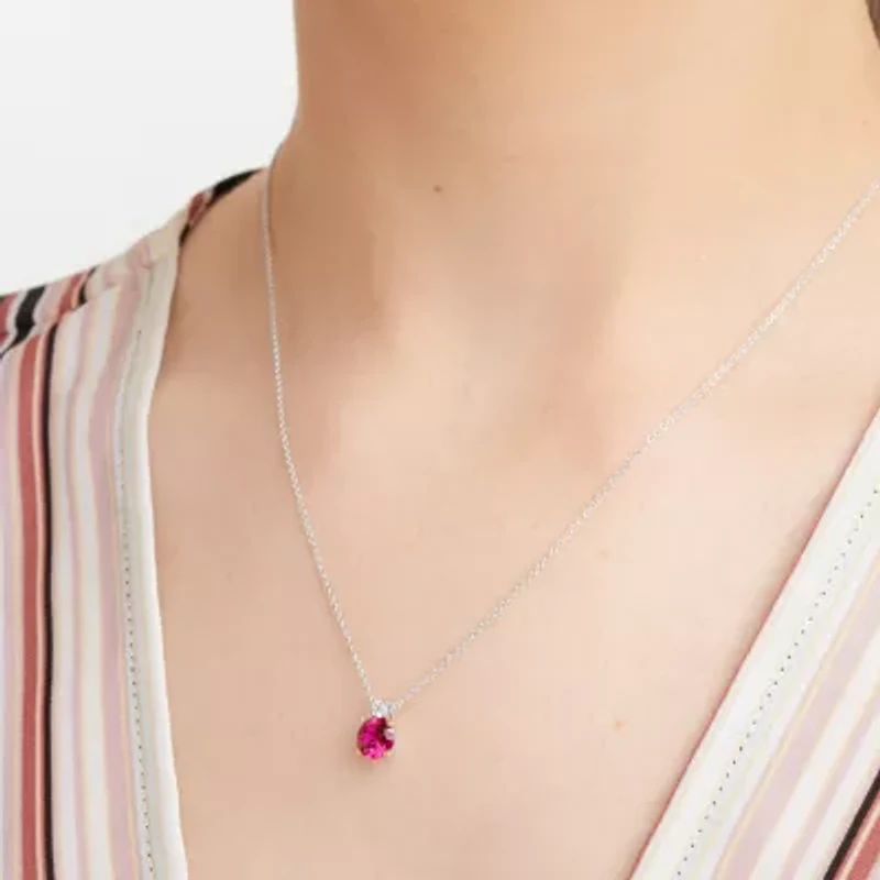 Womens Lab Created Red Ruby Sterling Silver 18 Inch Pendant Necklace