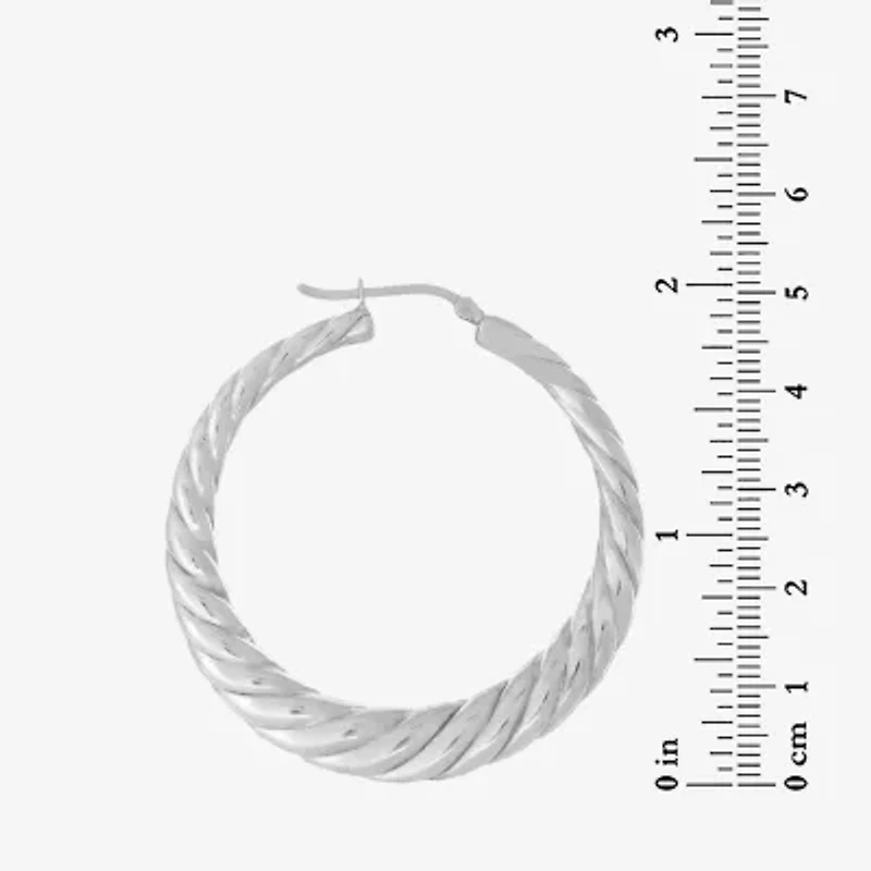Womens Sterling Silver 48mm Round Hoop Earrings