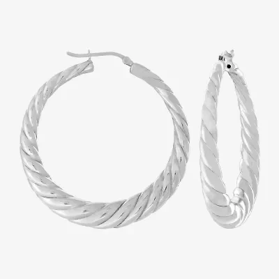 Womens Sterling Silver 48mm Round Hoop Earrings