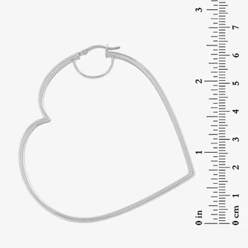 Womens Sterling Silver 60mm Heart Hoop Earrings