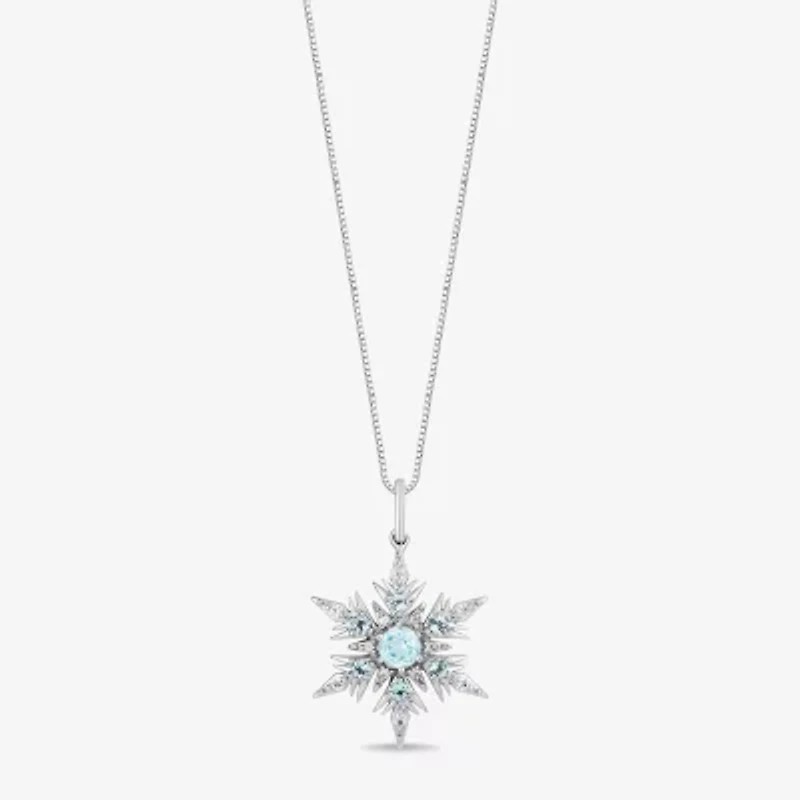 Enchanted Disney Fine Jewelry Womens 1/10 CT. T.W. Genuine Blue Topaz Sterling Silver Snowflake 18 Inch Pendant Necklace