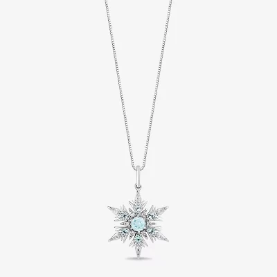 Enchanted Disney Fine Jewelry Womens 1/10 CT. T.W. Genuine Blue Topaz Sterling Silver Snowflake 18 Inch Pendant Necklace
