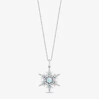 Enchanted Disney Fine Jewelry Womens 1/10 CT. T.W. Genuine Blue Topaz Sterling Silver Snowflake 18 Inch Pendant Necklace